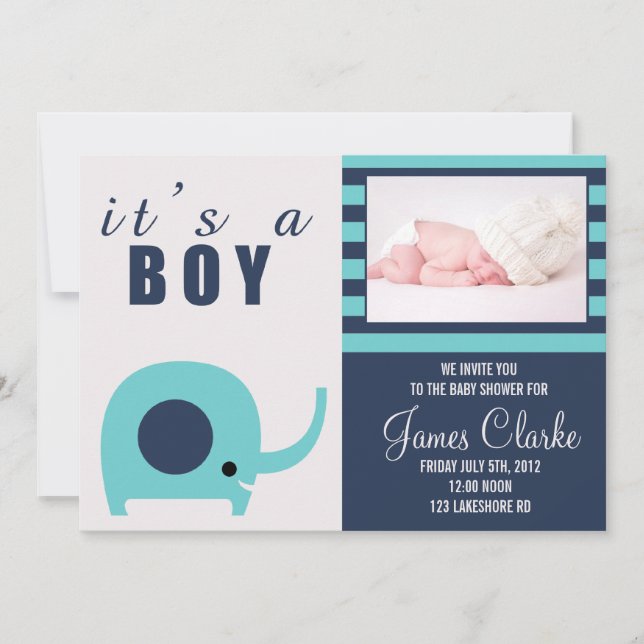 Invitation turquoise adorable de baby shower (Devant)