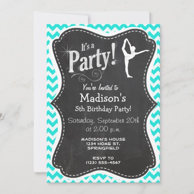 Invitation Turquoise, Aqua Color Chevron; Ballet (Devant)