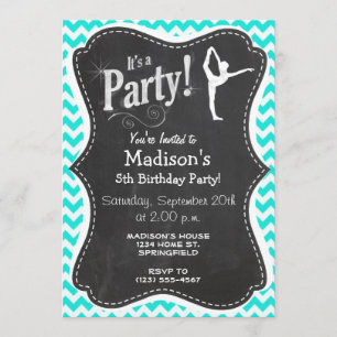 Invitation Turquoise, Aqua Color Chevron; Ballet