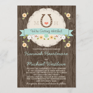 Invitation Turquoise Aqua Horseshoe Heart Western Mariage