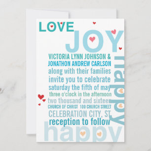 Invitation Turquoise Aqua Red Heart Mariage de typographie mo