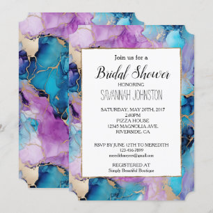 Invitation Turquoise Aqua violet marbre or