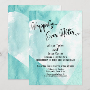 Invitation Turquoise Aquarelle blanche Coeur Heureux Jamais A