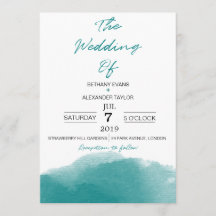 Invitation Turquoise Aquarelle bleu moderne Script