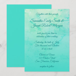 Invitation Turquoise aquarelle ombre calligraphie mariage
