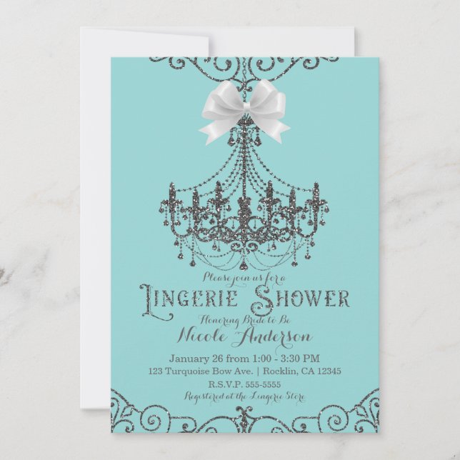 Invitation Turquoise & Argent Blanc Bow Lingerie Douche (Devant)