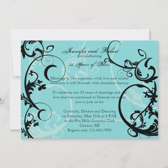 Invitation Turquoise avec anniversaire noir (Devant)