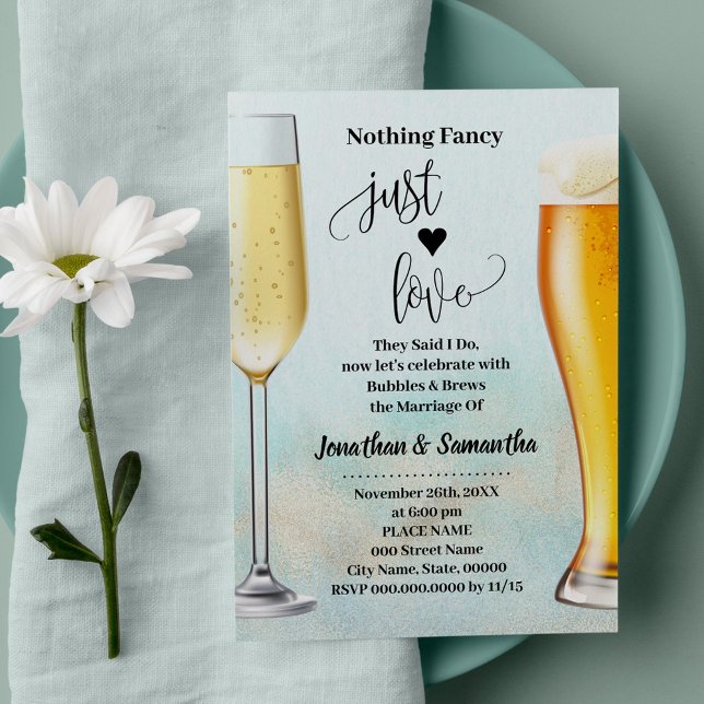 Invitation Turquoise avec Gold Bubbles & Brews avant de faire (Teal with Gold Bubbles and Brews Couples Shower, Champagne and Beer Beach Wedding)
