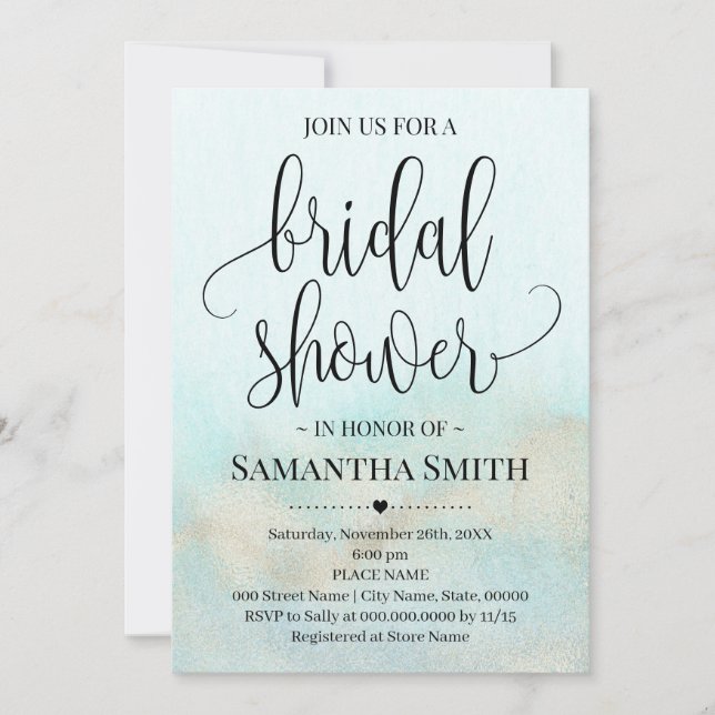 Invitation Turquoise avec Gold Ocean Fête des mariées Mariage (Devant)