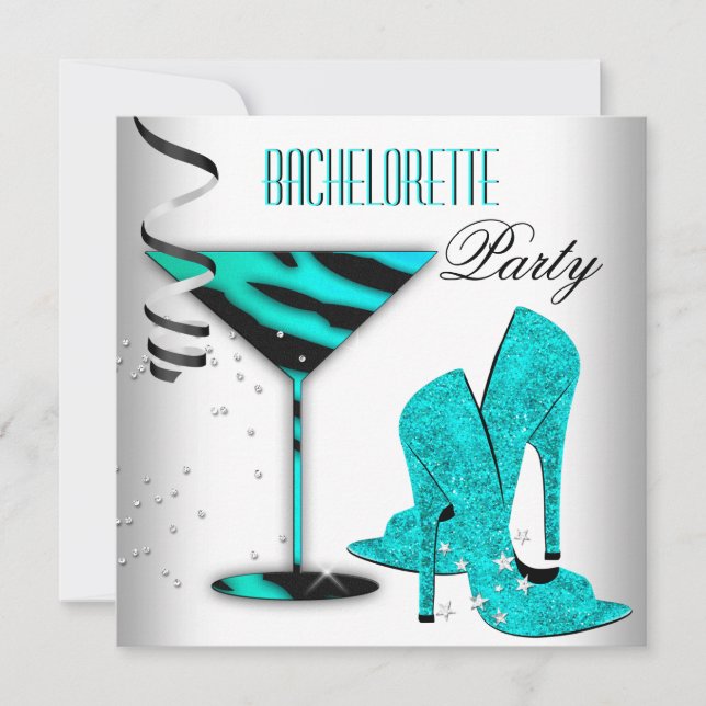 Invitation Turquoise Bachelorette Blanc talon haute chaussure (Devant)