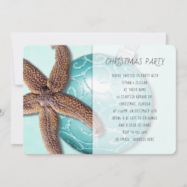 Invitation Turquoise Beach Tropical Christmas Party Invitatio (Devant)