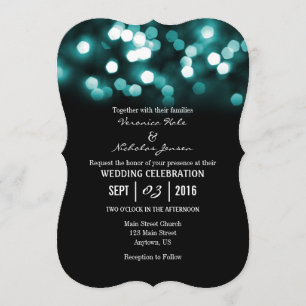 Invitation Turquoise Black Bokeh Parties scintillant lumière 
