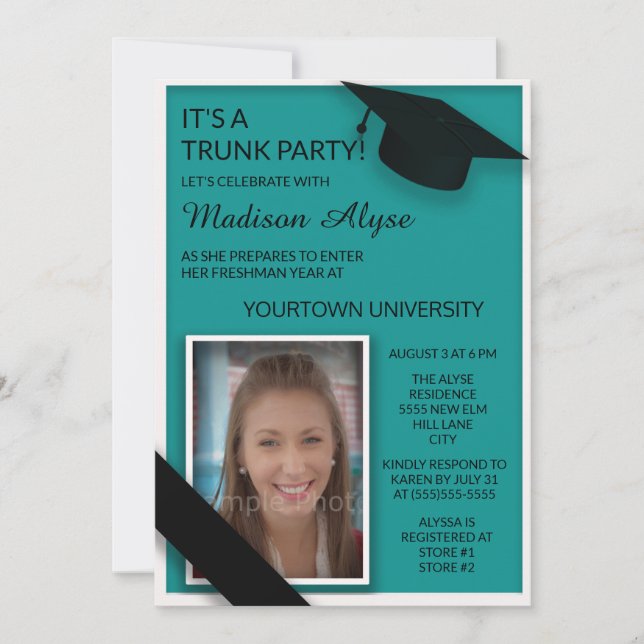Invitation Turquoise Black College Trunk Party Dorm Douche Ph (Devant)