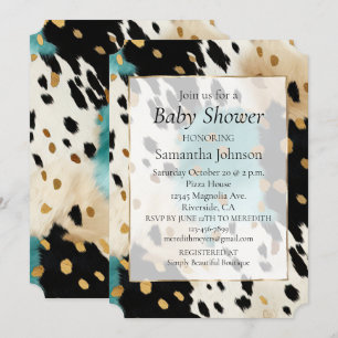 Invitation Turquoise Black Cream Gold Western Cowhide