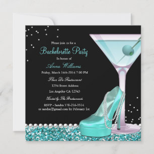 Invitation Turquoise Black Parties scintillant Pearl Bachelor
