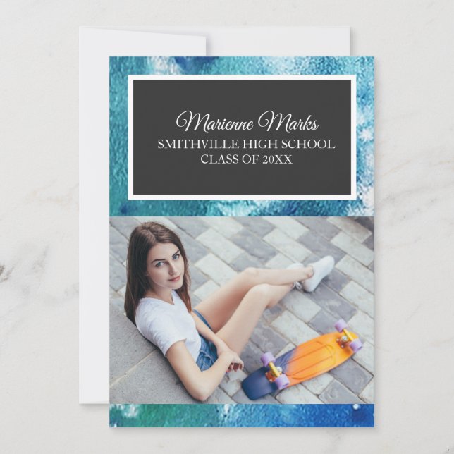 Invitation Turquoise Black Photo Graduation College Trunk Par (Devant)