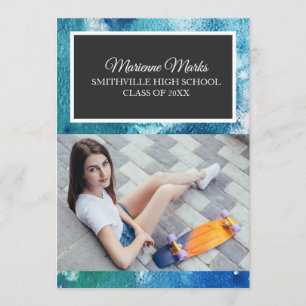 Invitation Turquoise Black Photo Graduation College Trunk Par