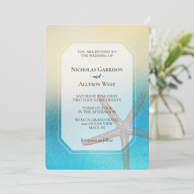 Invitation Turquoise Blanc Aqua Blue Beach Wedding (Debout devant)