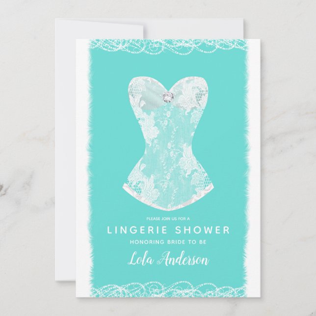 Invitation Turquoise & Blanc Glam Lingerie Party (Devant)