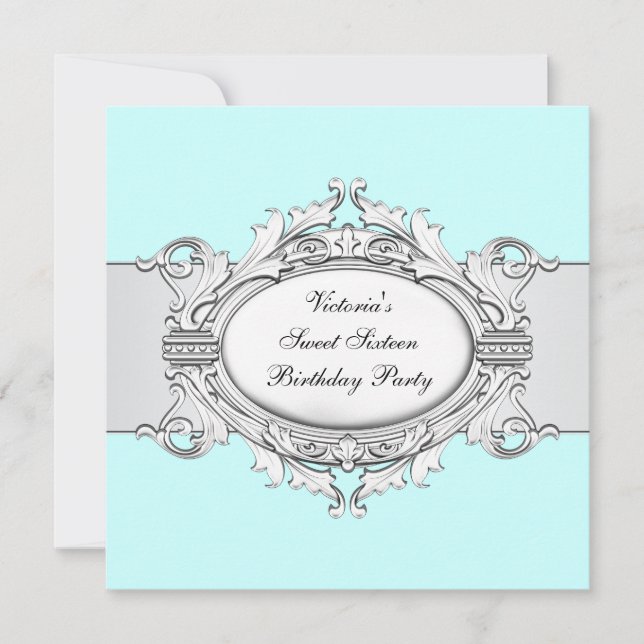 Invitation Turquoise blanc Sweet sixteen bleu (Devant)