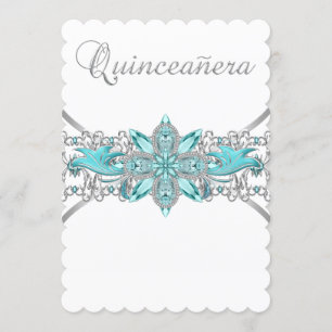 Invitation Turquoise Bleu Argent Quinceanera