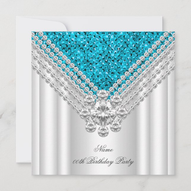 Invitation Turquoise Bleu Blanc Anniversaire Parties scintill (Devant)