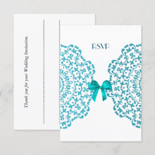 Invitation Turquoise Bleu Blanc Élégant Mariage en dentelle C