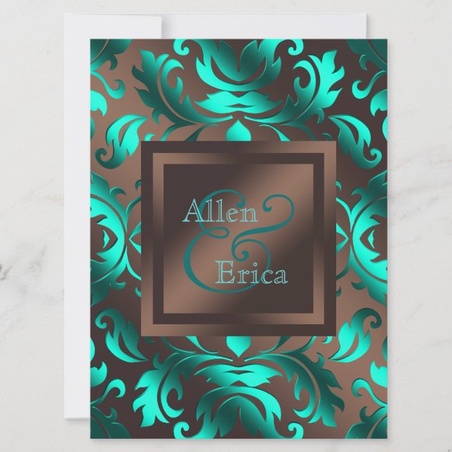 Invitation Turquoise Bleu et Chocolat Mariage Brown (Devant)