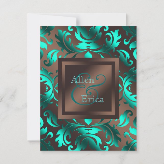 Invitation Turquoise Bleu et Chocolat Mariage Brown (Devant)