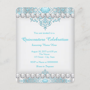 Invitation Turquoise Bleu et Diamant Argent Quinceañera