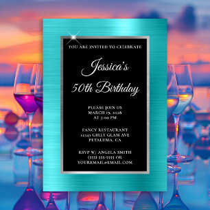 Invitation Turquoise Bleu et Silver Foil Noir 50e anniversair
