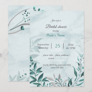 Invitation turquoise bleu feuille fleurie douche à nuptiale