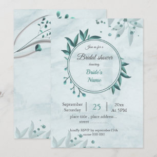 Invitation turquoise bleu feuille fleurie douche à nuptiale
