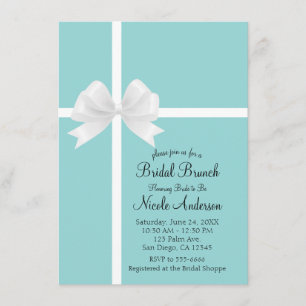 Invitation Turquoise Bleu Grand Nœud Blanc Baby Shower Mariée