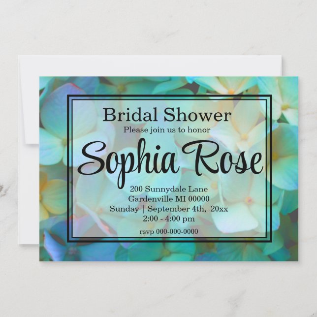 Invitation Turquoise bleu jaune rose hydrangée fleurs (Devant)