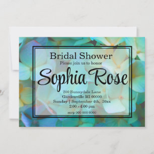 Invitation Turquoise bleu jaune rose hydrangée fleurs