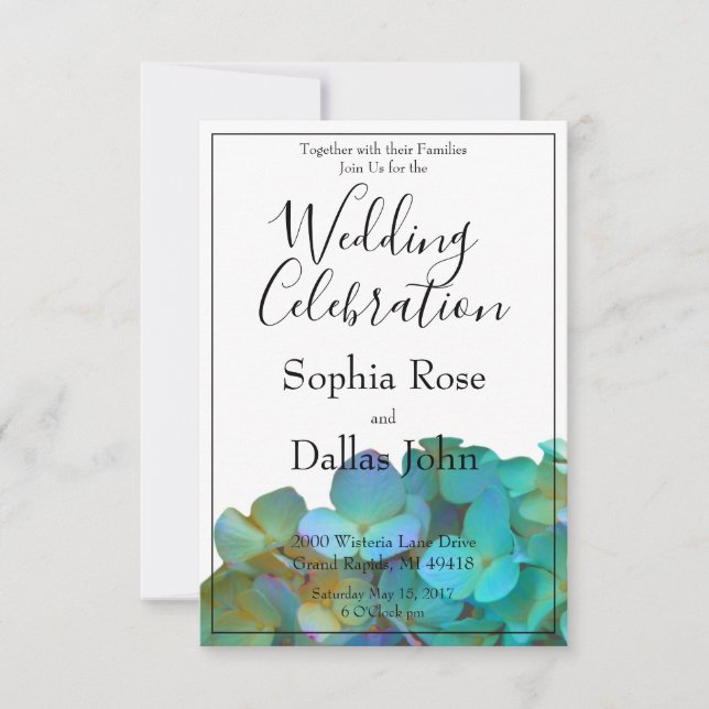 Invitation Turquoise bleu rose hydrangée fleurs Mariage fleur (Devant)