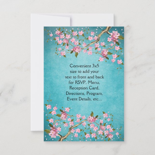 Invitation Turquoise bleu rose japonais cerisier fleurs Maria (Devant)