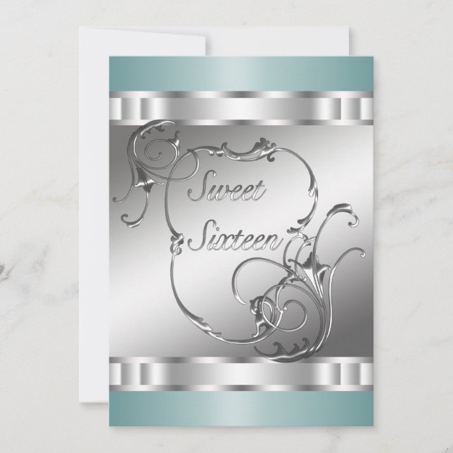 Invitation Turquoise bleu Silver Sweet 16 Anniversaire (Devant)
