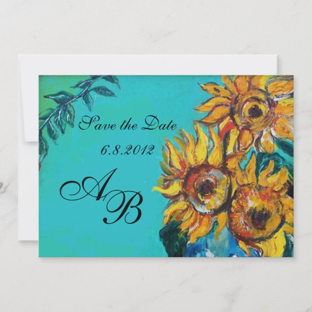 INVITATION TURQUOISE BLEU TOURNESOLS ÉTÉ PARTY MONOGRAMME (Devant)