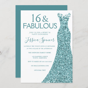 Invitation Turquoise bleu vert Parties scintillant robe sucré
