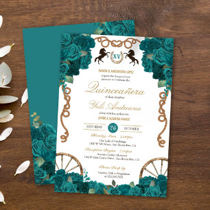 Invitation Turquoise Bleu Vert Rose Pays Ouest Quinceanera