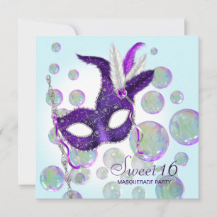Invitation Turquoise bleu violet bulles Sweet sixteen mascara