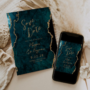 Invitation Turquoise Blue Agate Script Wedding Enregistrer la
