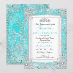 Invitation Turquoise Blue Aqua Silver Winter Wonderland Sweet