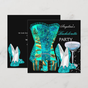 Invitation Turquoise Blue Bachelorette Fête Chaussures Corset