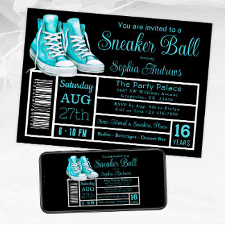 Invitation Turquoise Blue Basket Ball Anniversaire Fête de ch