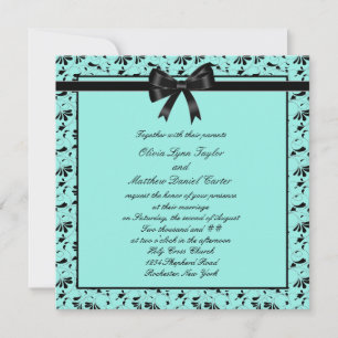 Invitation Turquoise Blue Black Swirl Black Turquoise Mariage