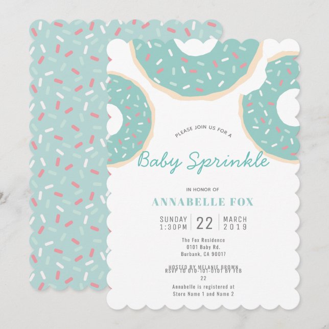 Invitation Turquoise Blue Donut Baby Sprinkle Douche (Devant / Derrière)