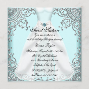 Invitation Turquoise Blue Dress Turquoise Sweet 16 Anniversai
